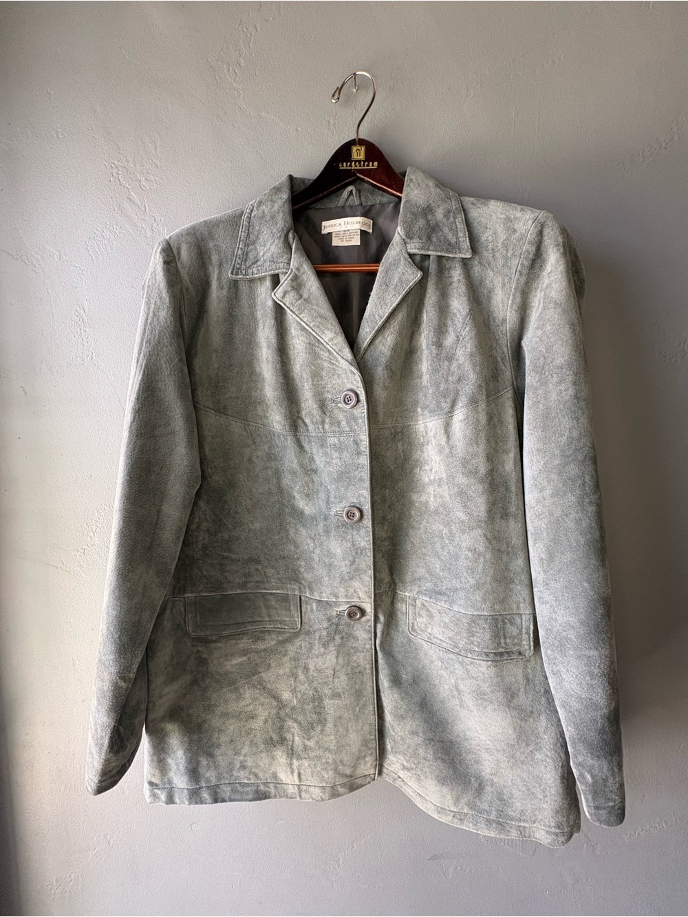 VTG Jessica Holbrook Grey Suede Leather Jacket Blazer ~ Size L